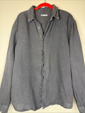 ZARA Men’s Faded Linen Button Up Shirt Size Large EUC Minimalist